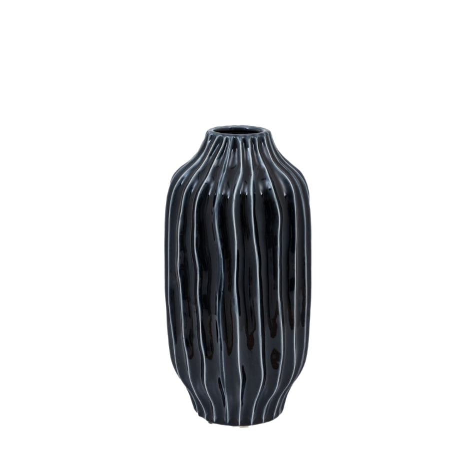 Organic Ribbed Vase Tall - Midnight or Olive - WowCornwall