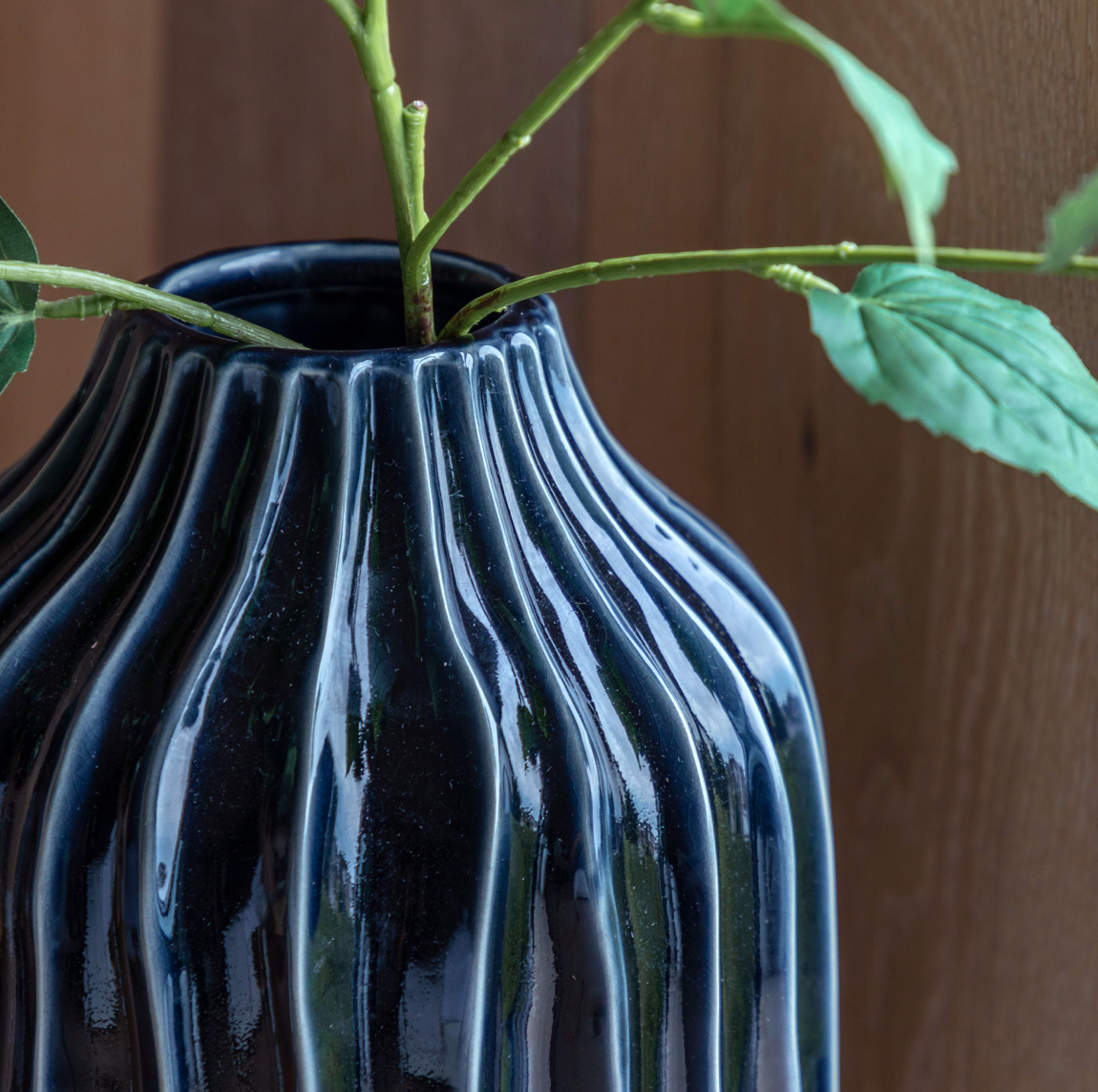 Organic Ribbed Vase Tall - Midnight or Olive - WowCornwall