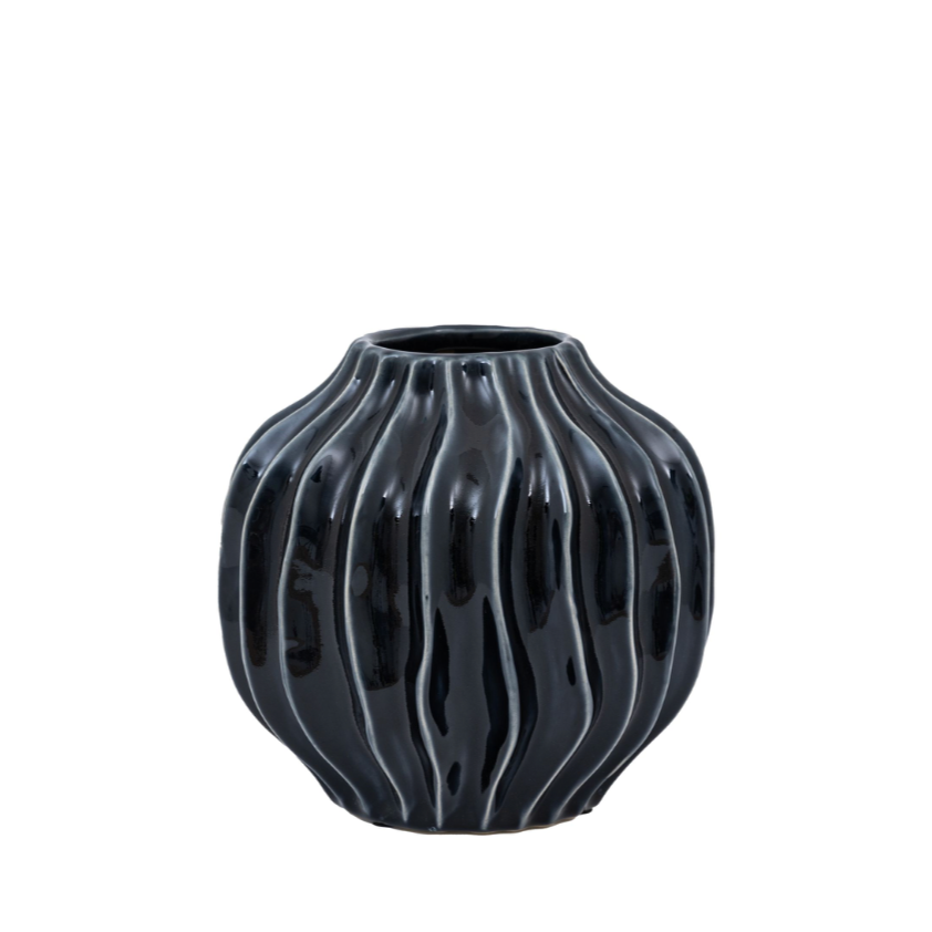 Organic Ribbed Vase - Midnight or Olive - WowCornwall