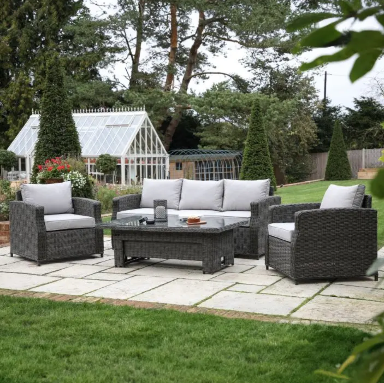 Sovera 3 Seater Dining Set Rising Table Grey - WowCornwall