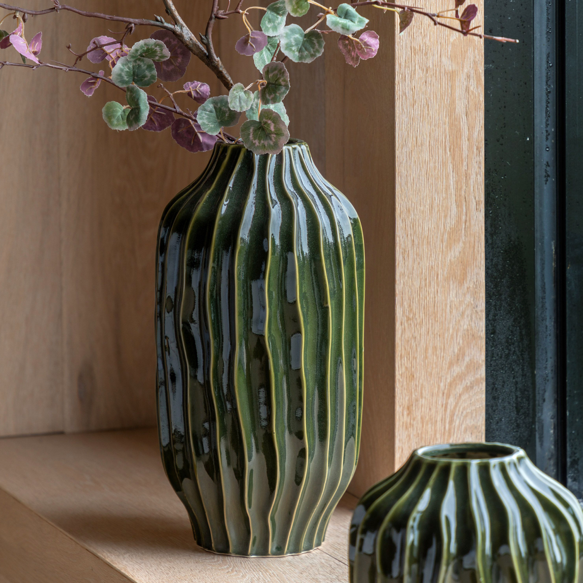 Organic Ribbed Vase Tall - Midnight or Olive - WowCornwall