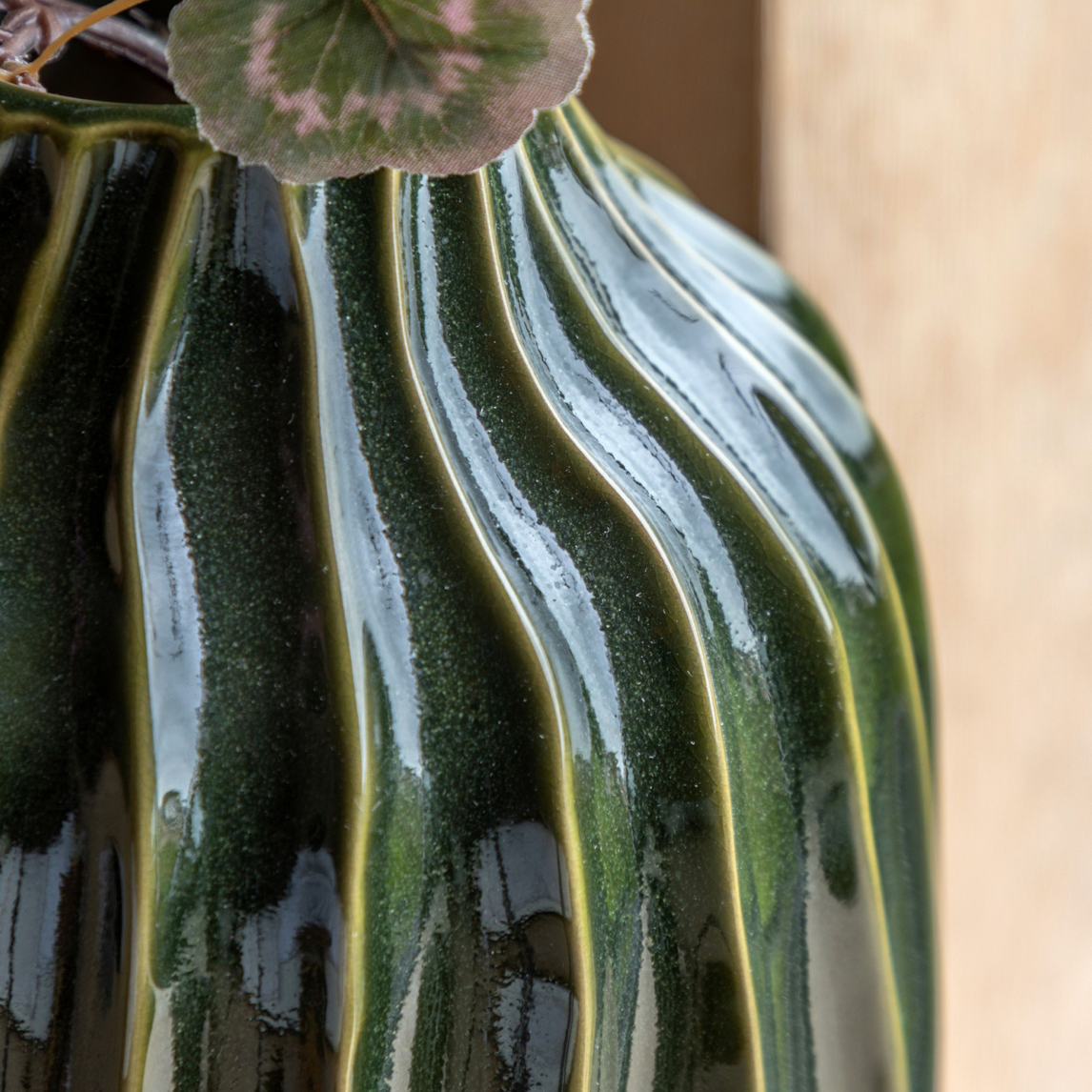 Organic Ribbed Vase Tall - Midnight or Olive - WowCornwall