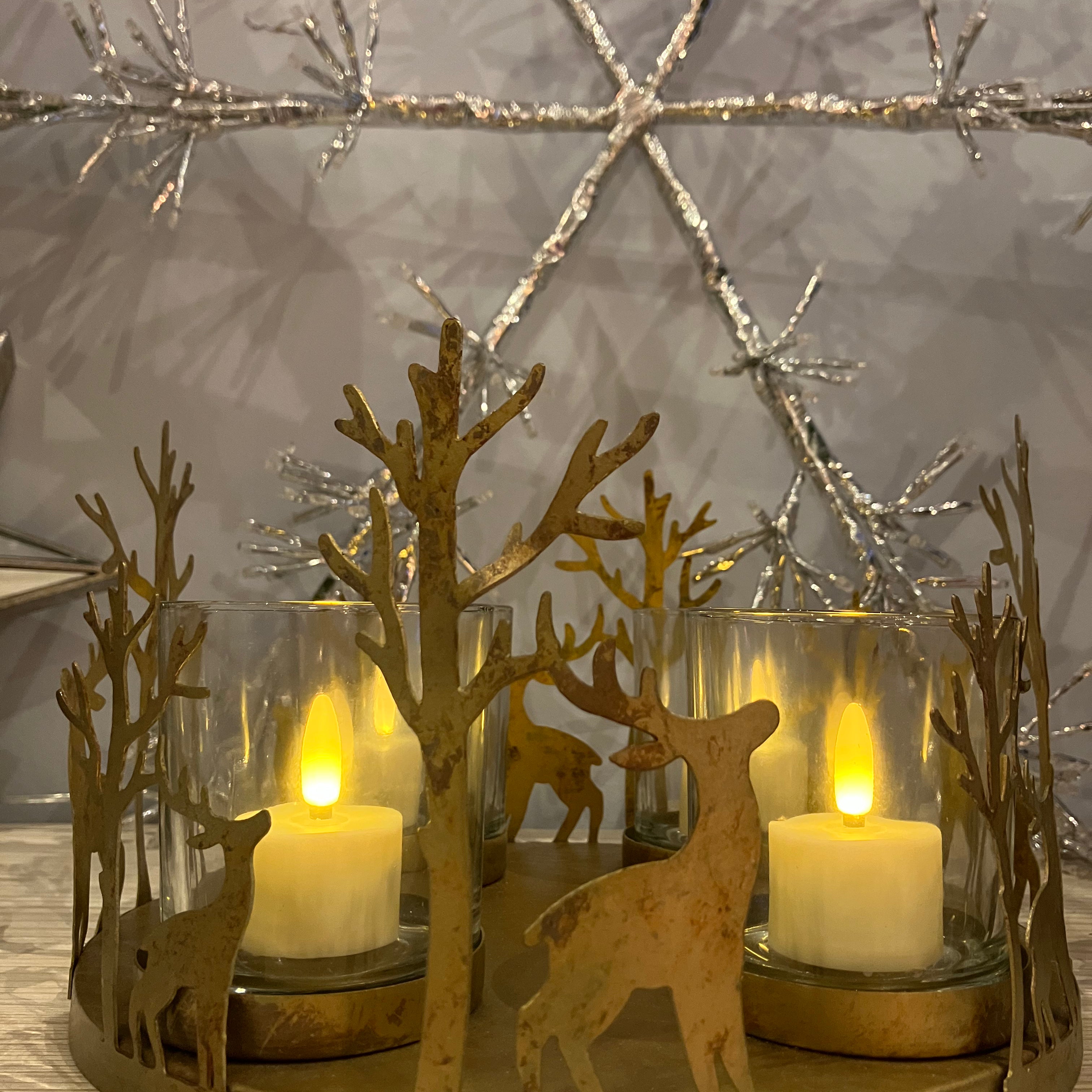 Gold Small Reindeer 4 Glass Candle Holder - WowCornwall