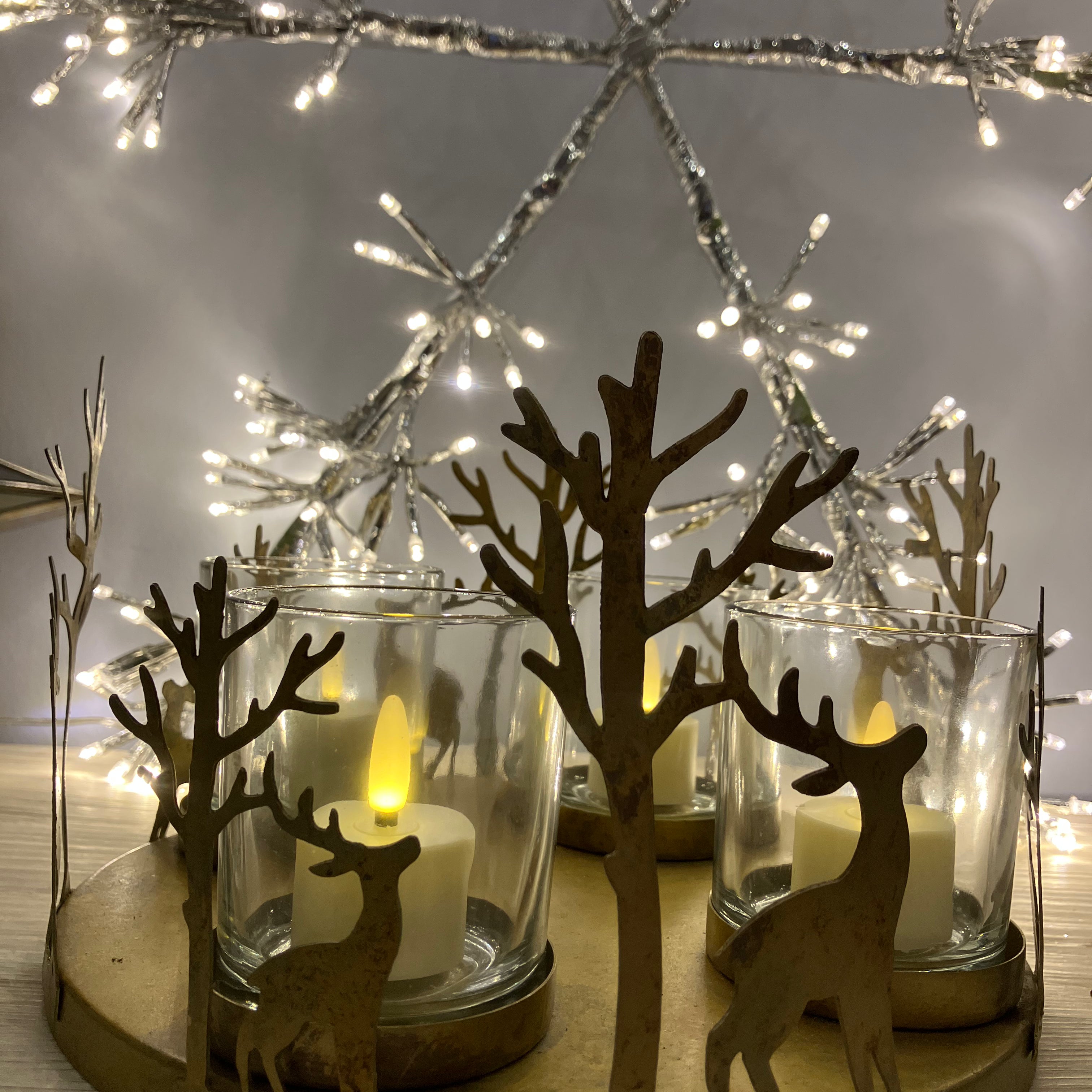 Gold Small Reindeer 4 Glass Candle Holder - WowCornwall