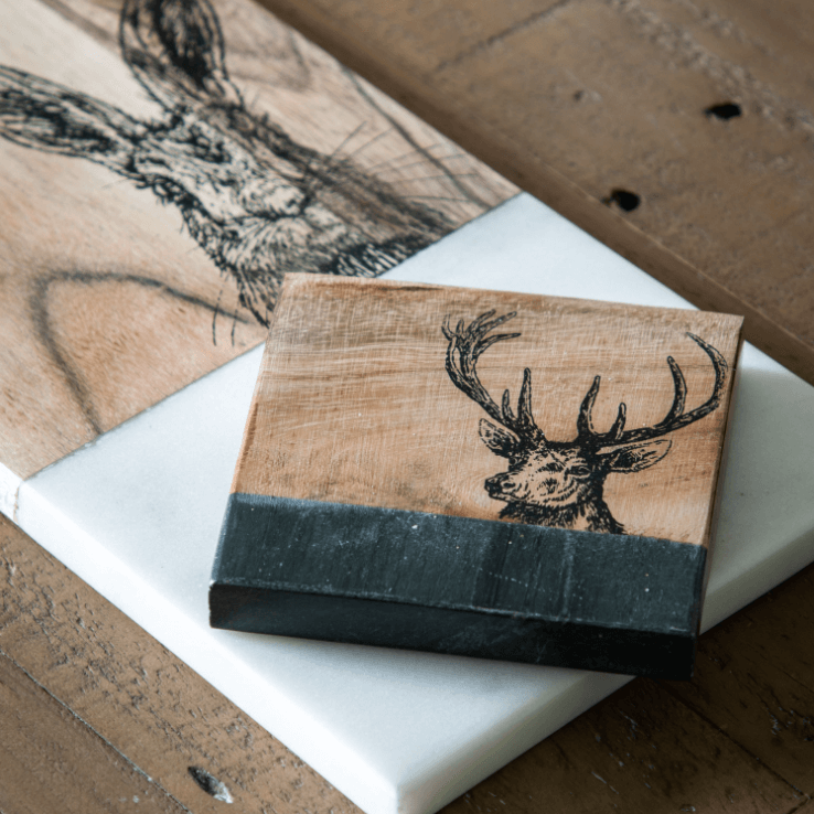 Stag Coasters Black Marble (Set of 4) - WowCornwall