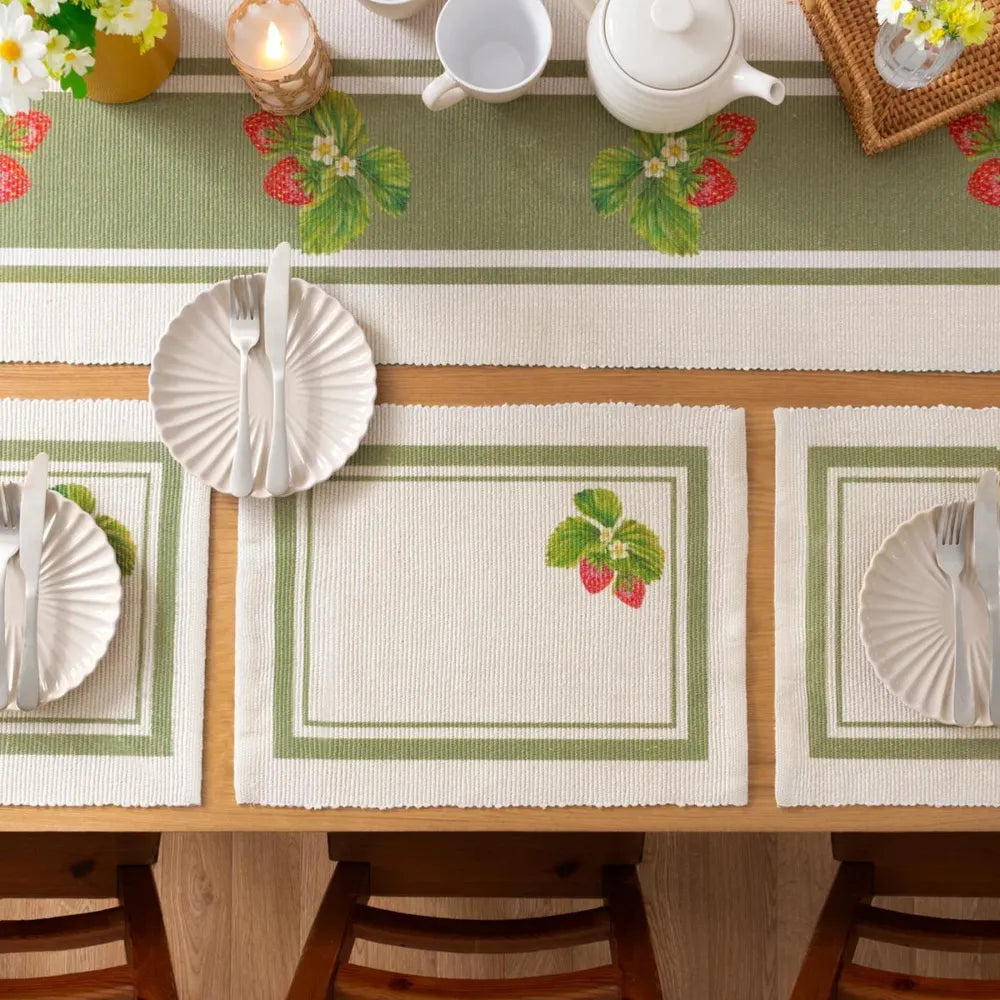 Strawberry Stripes Set of 4 Indoor / Outdoor Placemats Green - WowCornwall