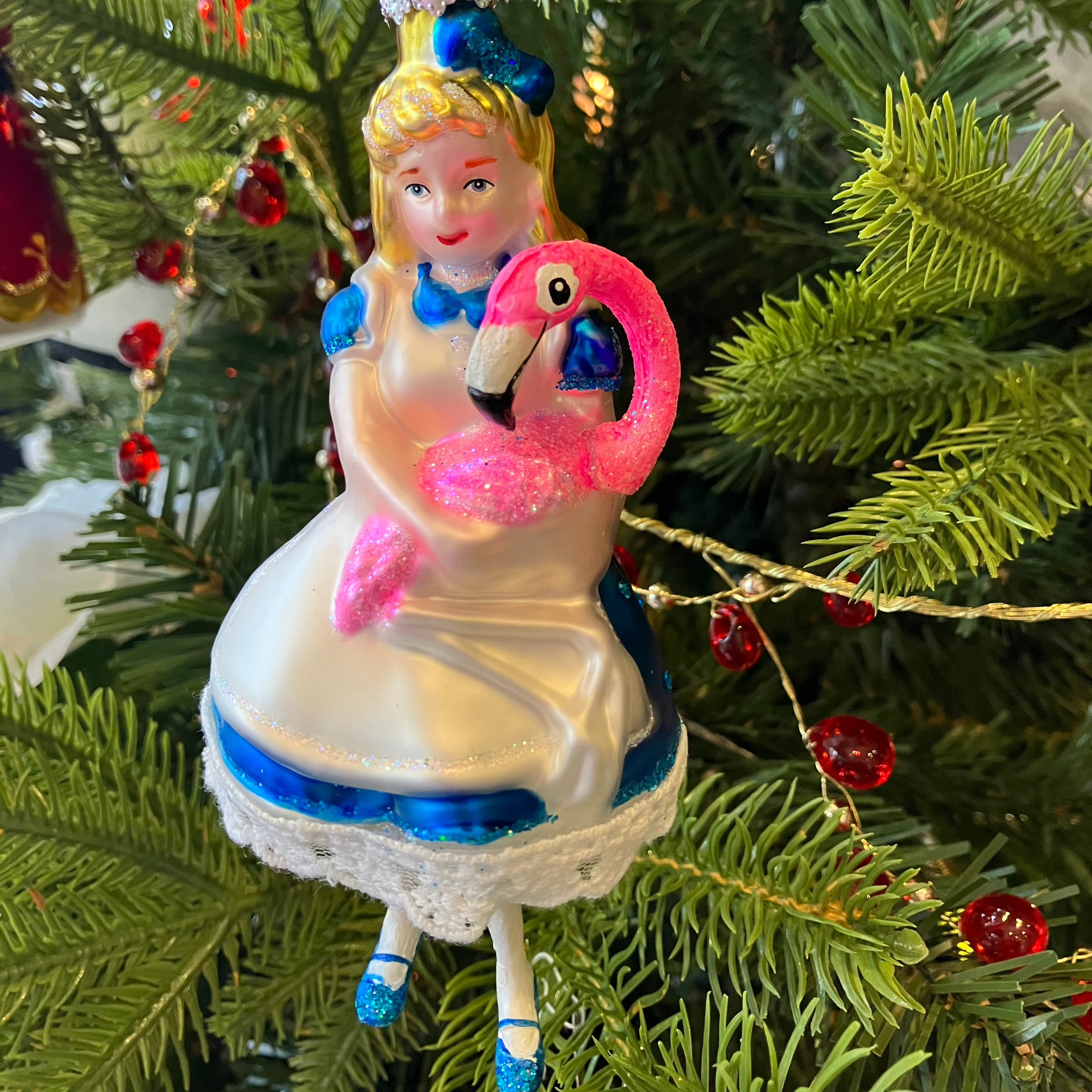 Mixed Alice and Flamingo Bauble Decoration