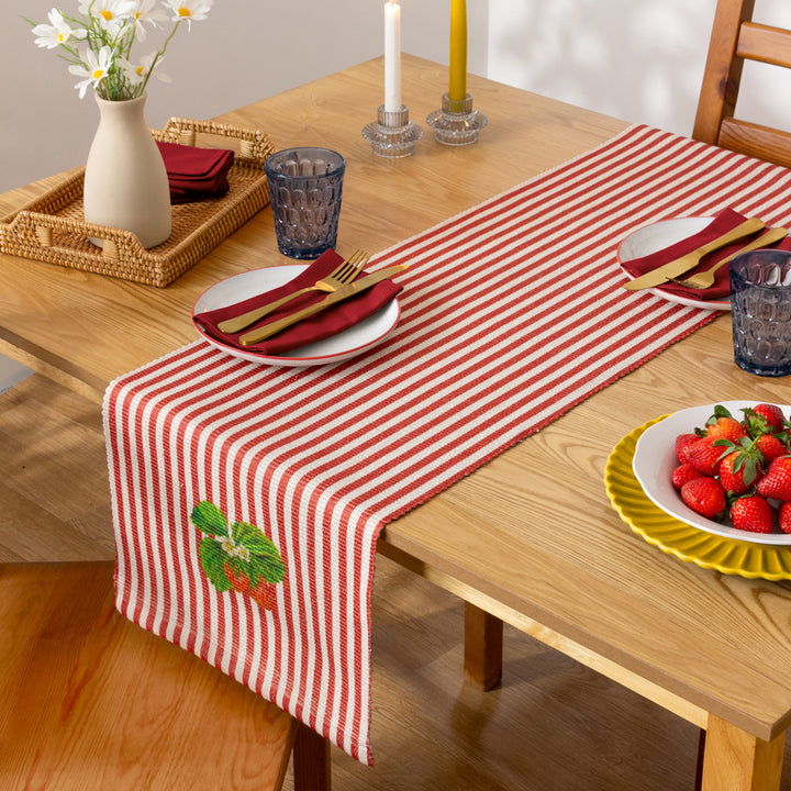 Strawberry Stripes Indoor / Outdoor Table Runner Candy Cane, Two Sizes - WowCornwall