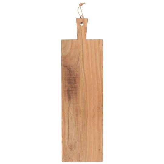 Tapas board oblong with handle & leather string in acacia wood - WowCornwall