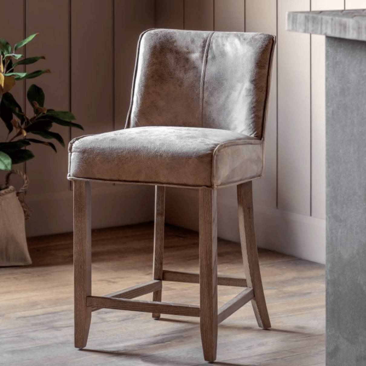 Tarnby Bar Stool Brown Leather (2pk) - WowCornwall