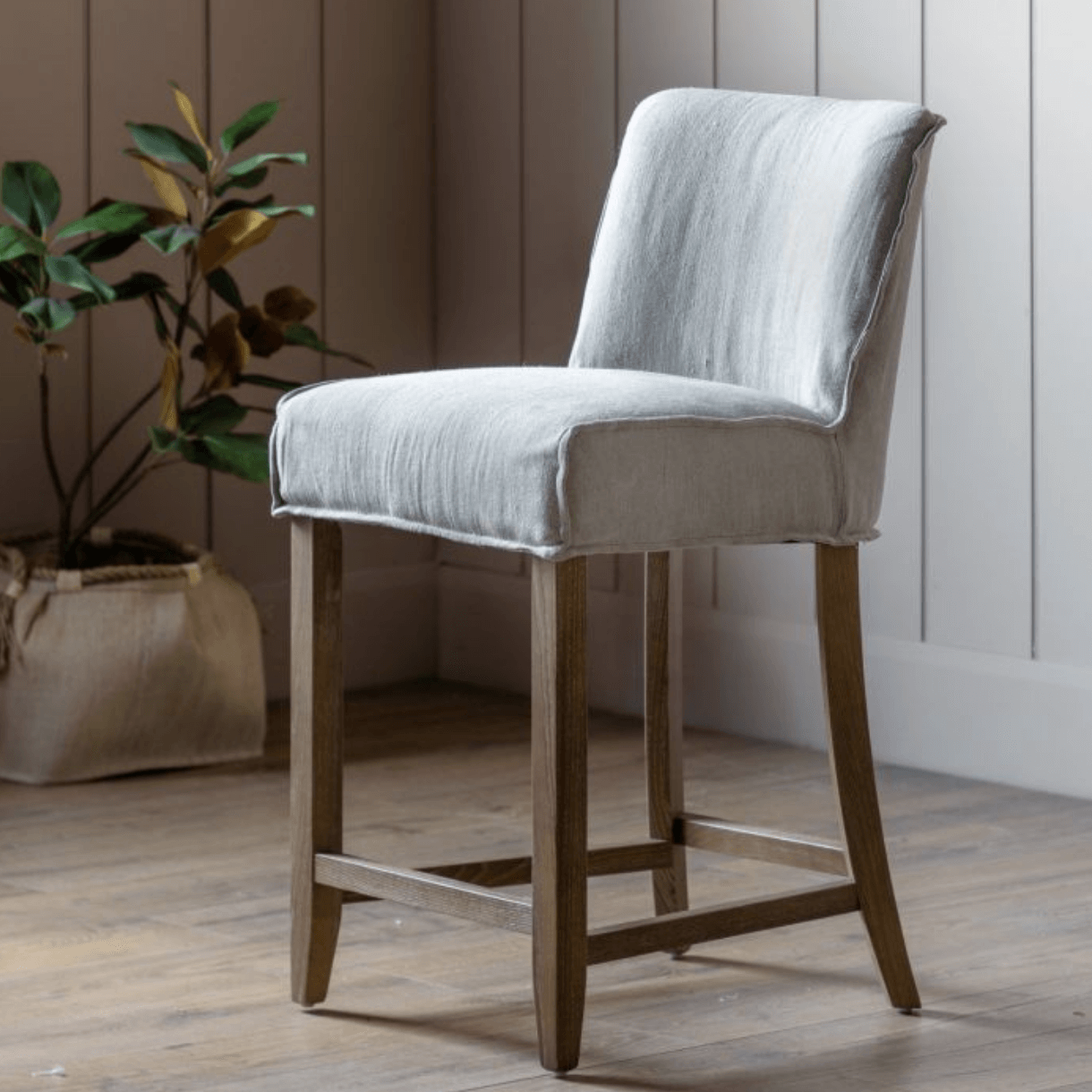 Tarnby Bar Stool Grey Linen (2pk) - WowCornwall