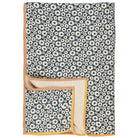 Throw Vigga with petrol print double weaving, backside neutral - WowCornwall