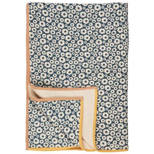 Throw Vigga with petrol print double weaving, backside neutral - WowCornwall