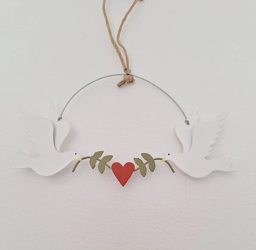 Two Doves, Green Olive Branches Decoration by Shoeless Joe - WowCornwall
