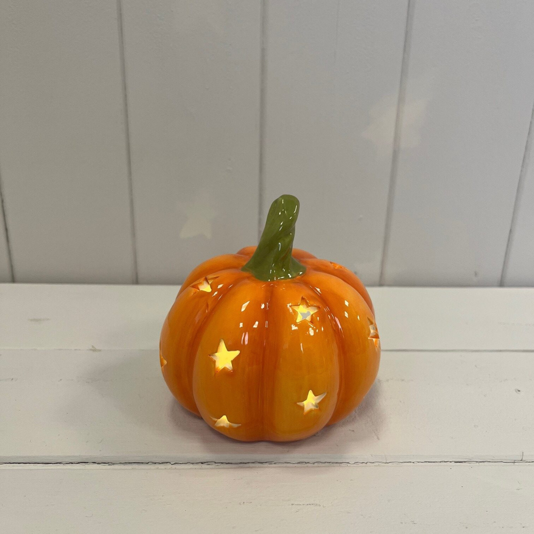 Orange Star Ceramic Pumpkin with LED - WowCornwall
