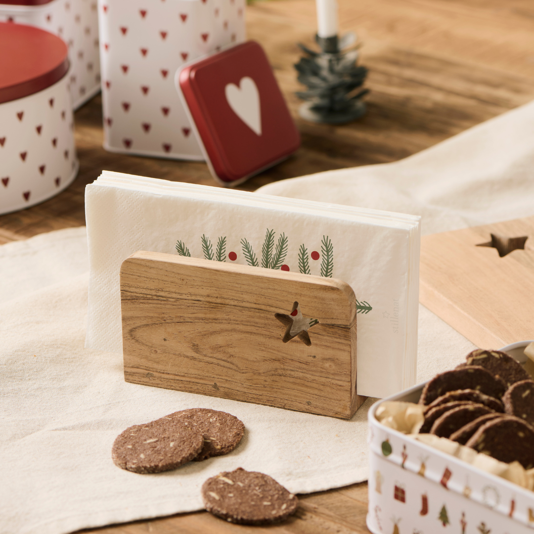 Carved Star Acacia Wood Napkin Holder - WowCornwall