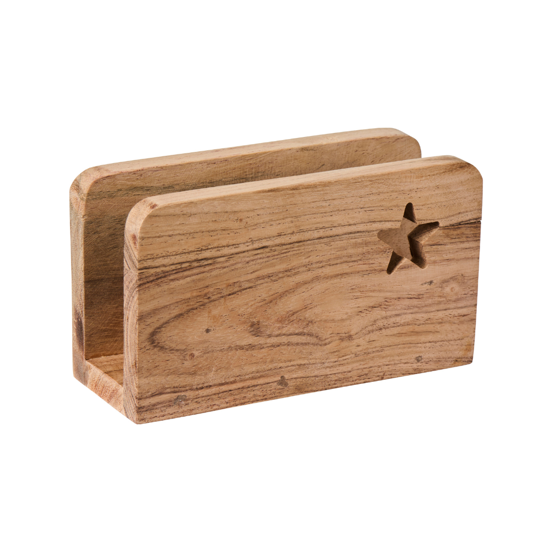 Carved Star Acacia Wood Napkin Holder - WowCornwall