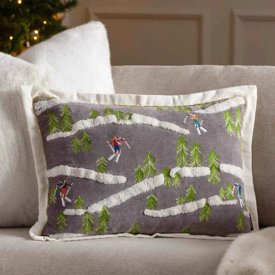 Winter Alpine Embroidered Cushion