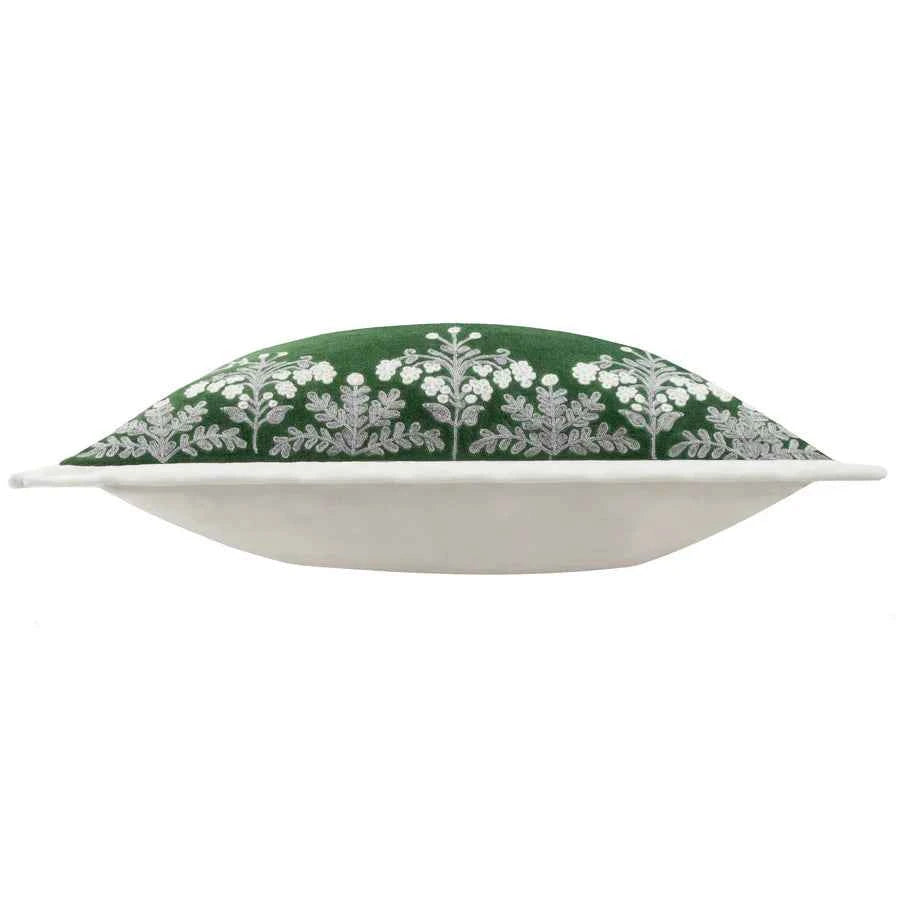 Winter Bloom Embroidered Cushion Berry, Taupe or Green