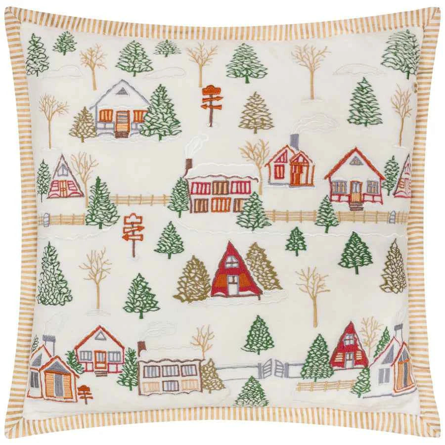 Winter Ski Lodges Embroidered Cushion