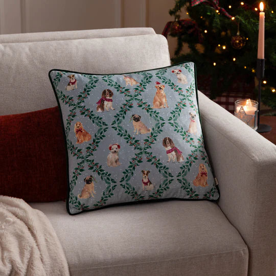 Christmas Dog Friends Printed Velvet Cushion - WowCornwall