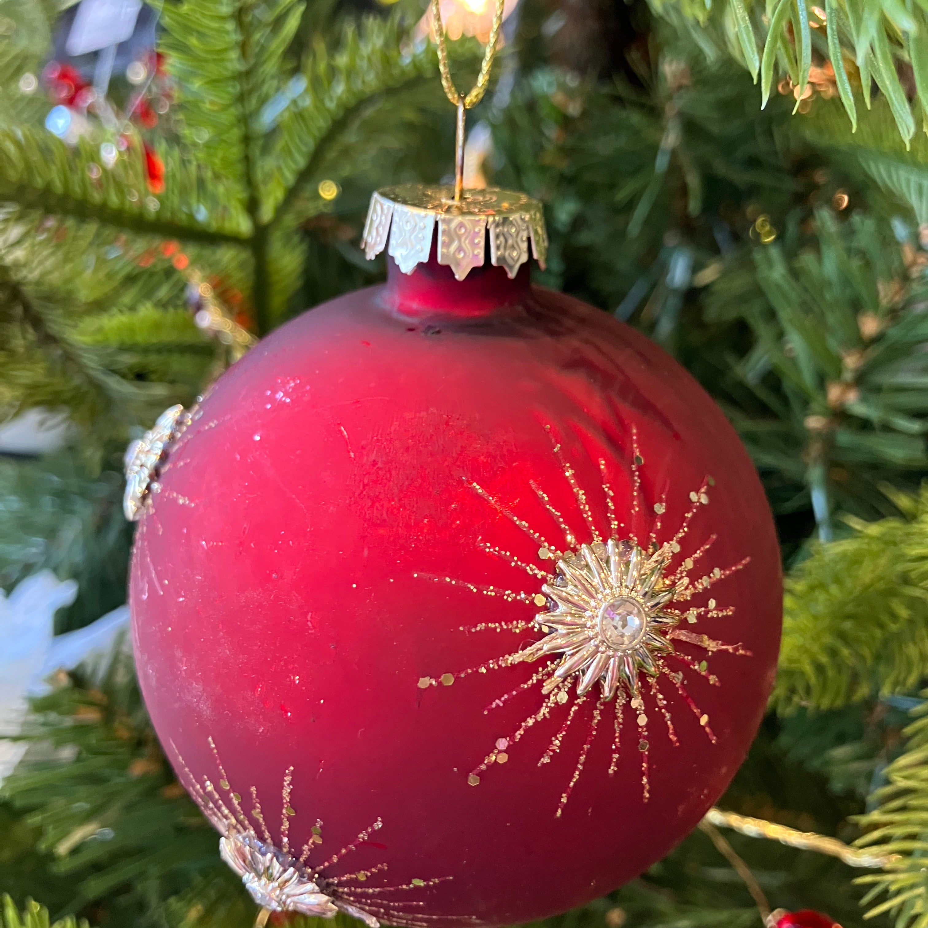 Red/Gold Bauble with Snowflakes Decoration - WowCornwall
