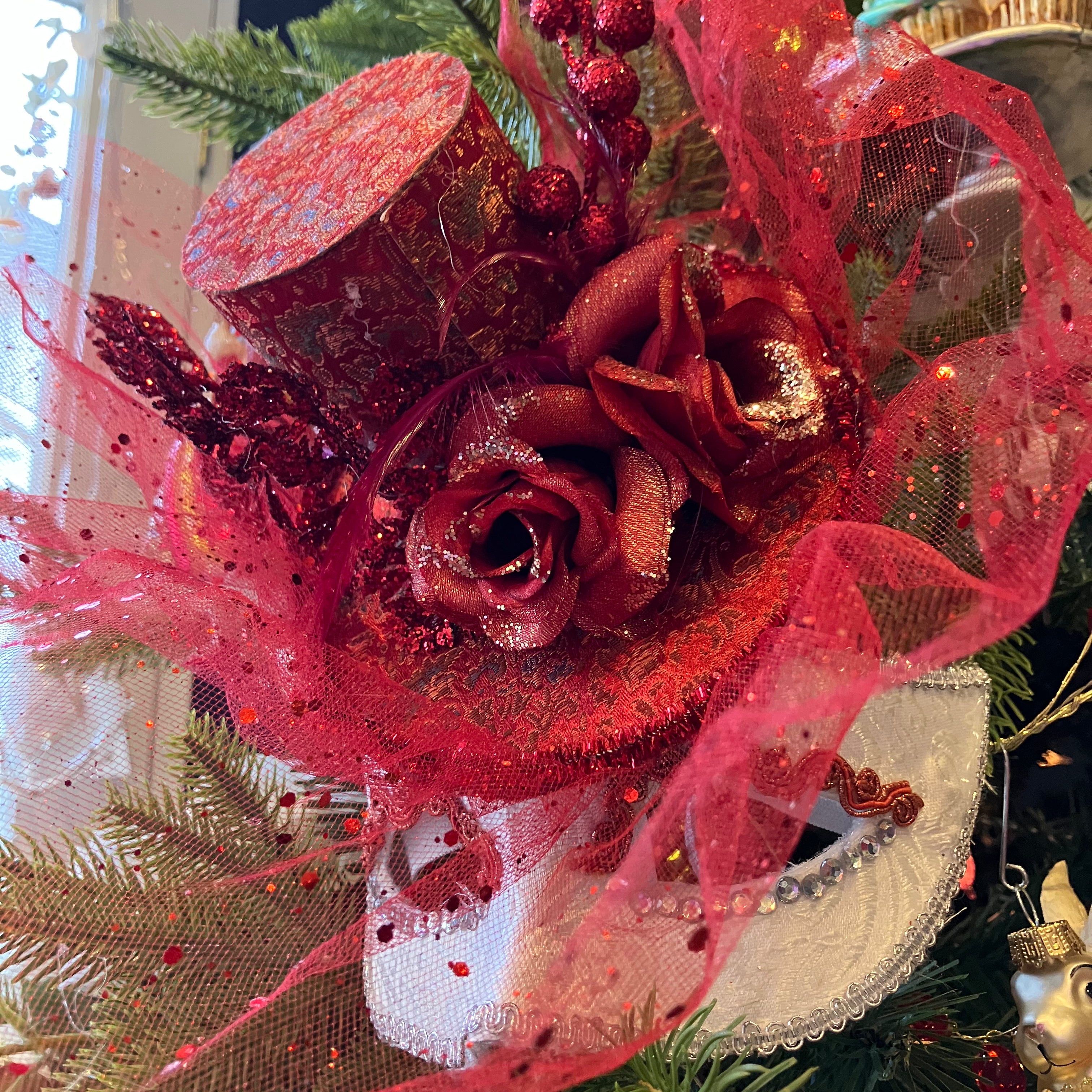 Red Venetian Fascinator Mask - WowCornwall