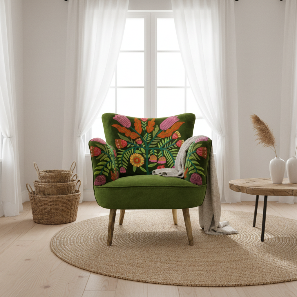 Amelia kelmscott velvet armchair moss living room
