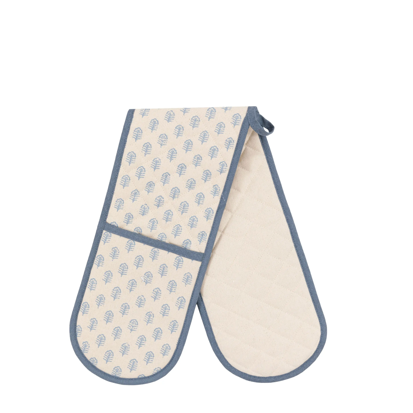 Fleur Floral Stamp Double Oven Glove Blue