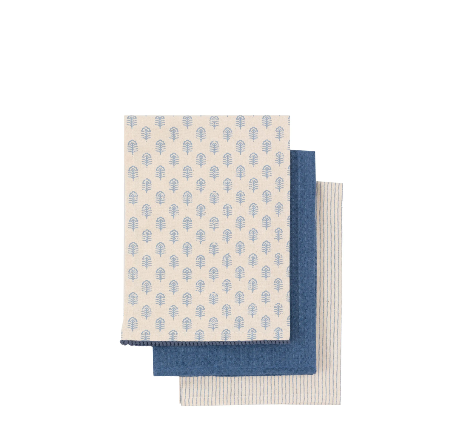 Fleur Floral Stamp Tea Towels Blue 3 Pack