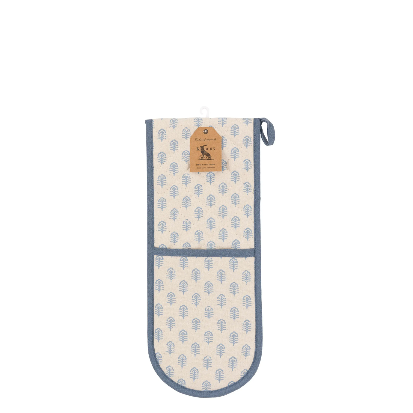 Fleur Floral Stamp Double Oven Glove Blue
