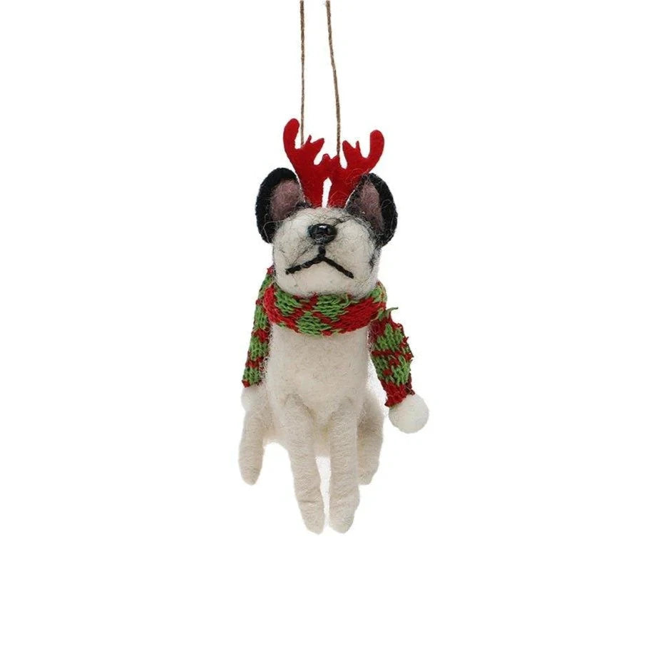 Frenchie with Antlers Christmas Decoration - WowCornwall