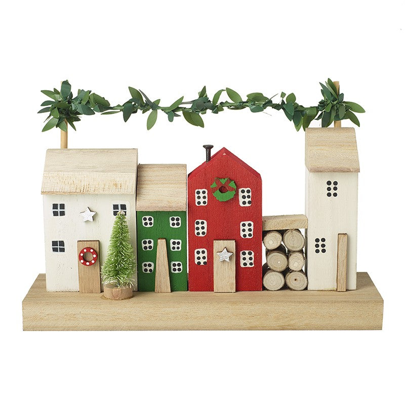 Wooden Houses With Leaf Garland decoration - WowCornwall