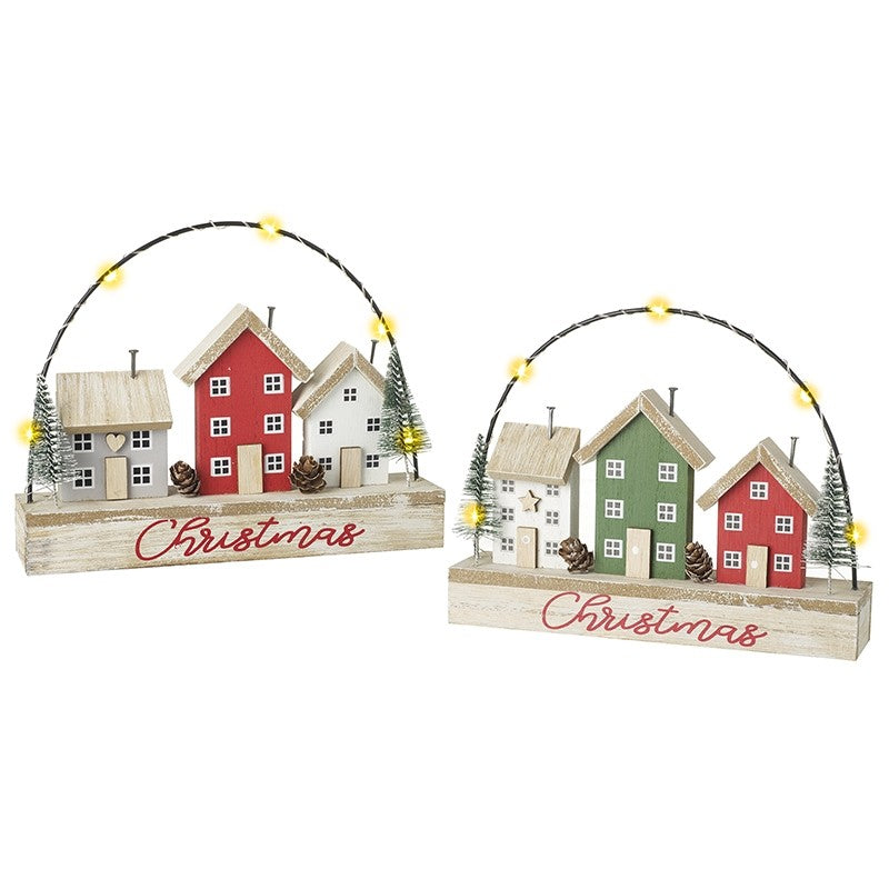 Hanging Light Up Houses decoration - two colour options - WowCornwall