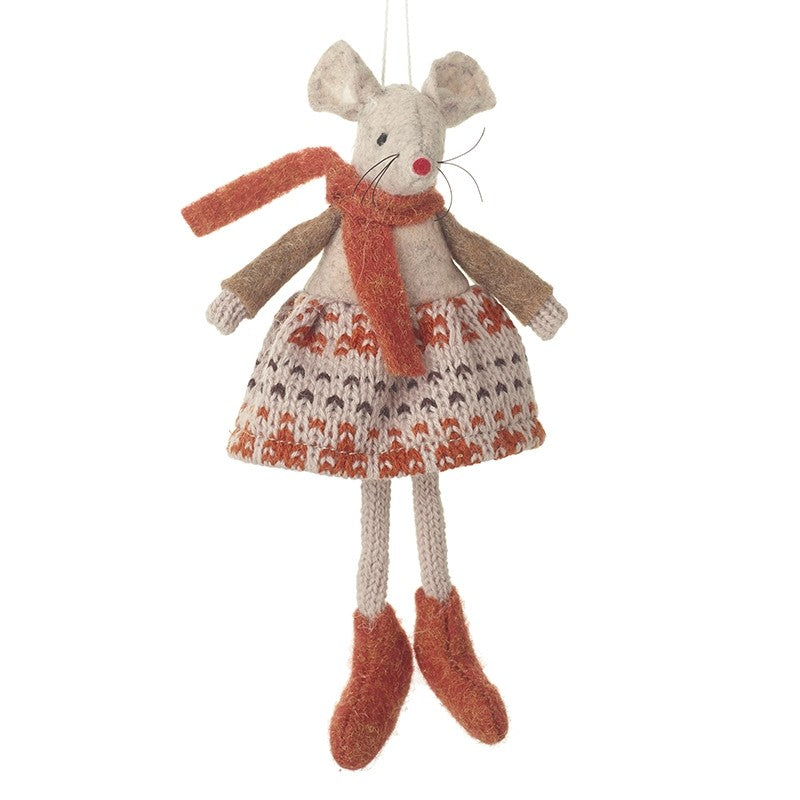 Mouse In Knitted Cream & Orange Dress - WowCornwall