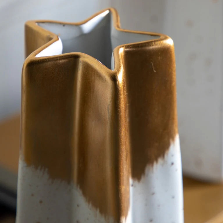Shooting Star Vase Large White Gold - WowCornwall