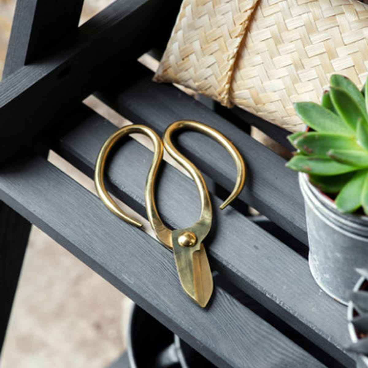 Classic Garden Scissors & Bamboo Bag - Stainless Steel, Brass