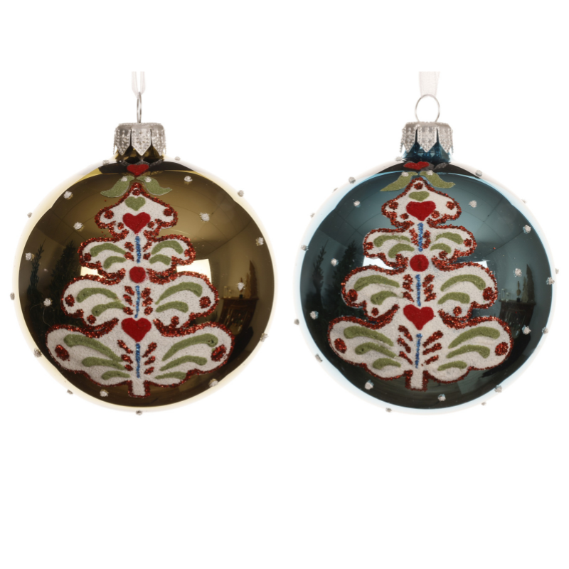 Glass Shiny Tree Baubles – Assorted Colours (Set of 2) - WowCornwall