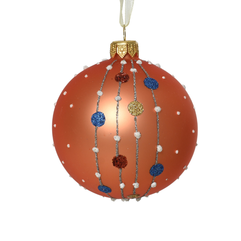 Glass Matt Lines with Dots Bauble - WowCornwall