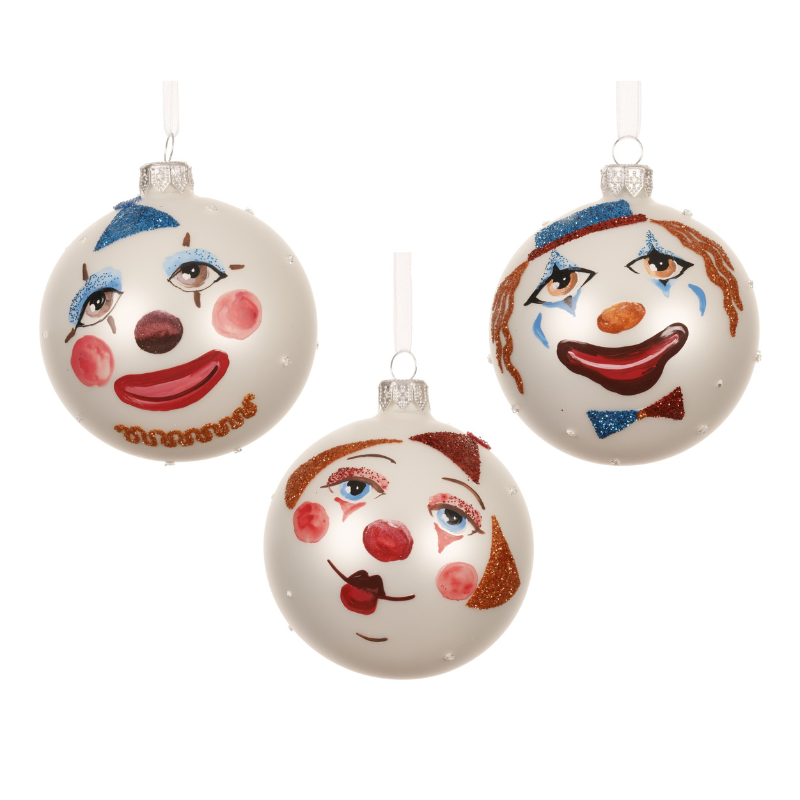 Glass Matt Clown Baubles – Set of 3 Assorted - WowCornwall