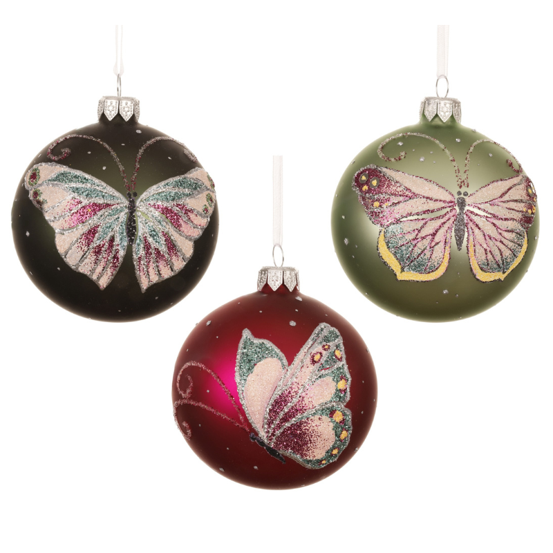 Glass Matt Butterfly Baubles – Set of 3 Assorted - WowCornwall