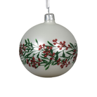 Glass Matt Bauble with Branch and Berries Design - WowCornwall