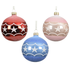 Glass Shiny Baubles with Star Border – Set of 3 Assorted Colours - WowCornwall