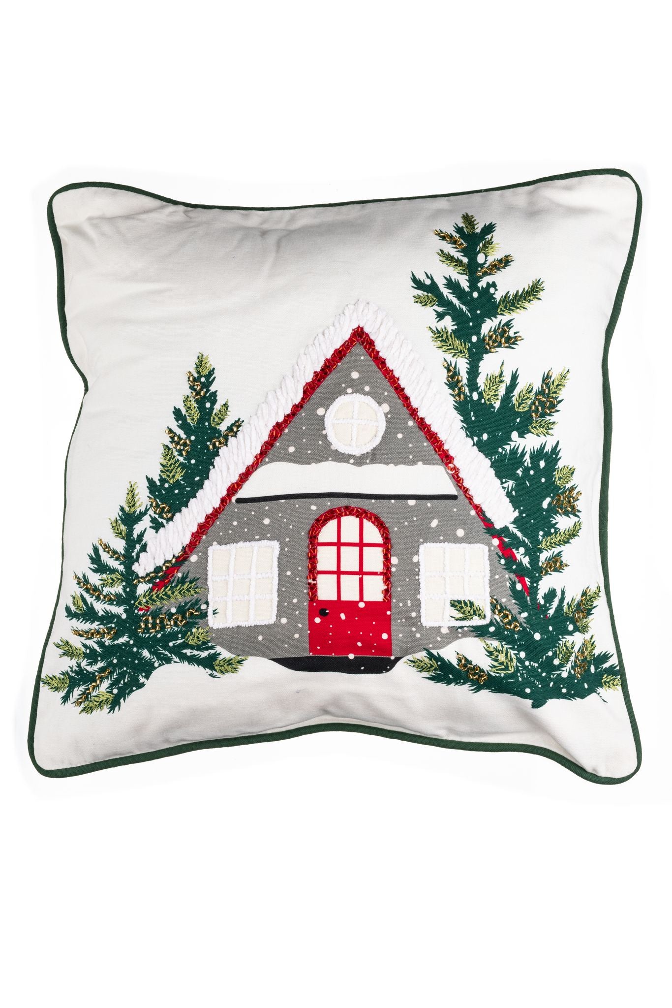 Snowy Cottage Square Cushion - WowCornwall