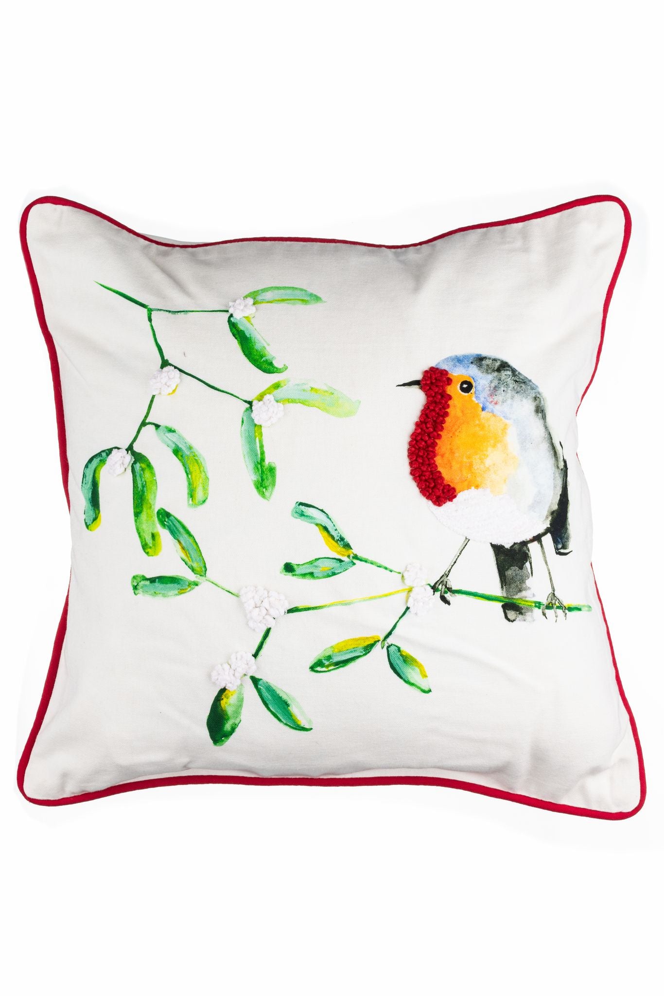 Robin and Mistletoe Square Cushion - WowCornwall