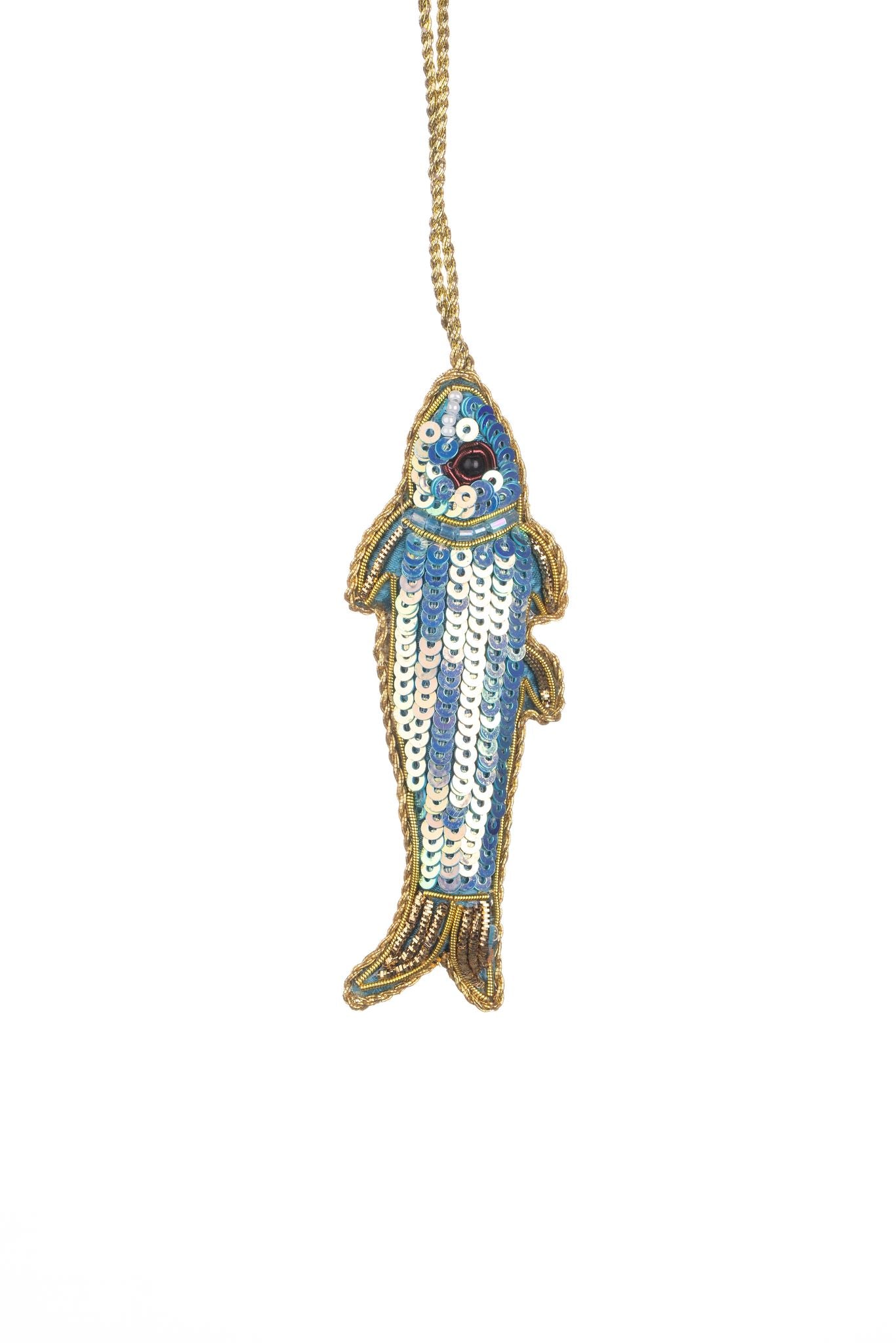 Sequined Blue Fish Hanging Ornament - WowCornwall