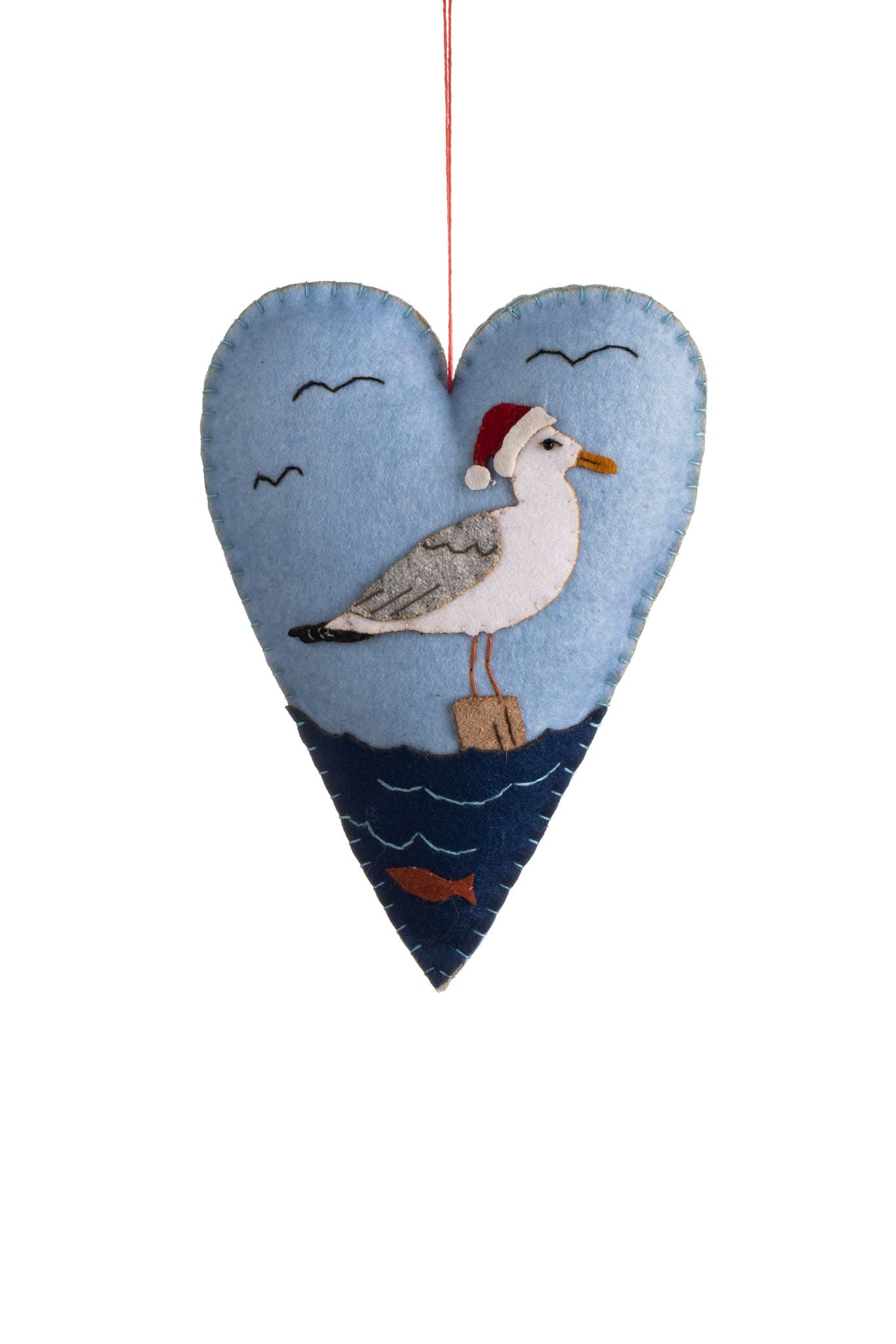 Seagull on Blue Heart Hanging Ornament - WowCornwall