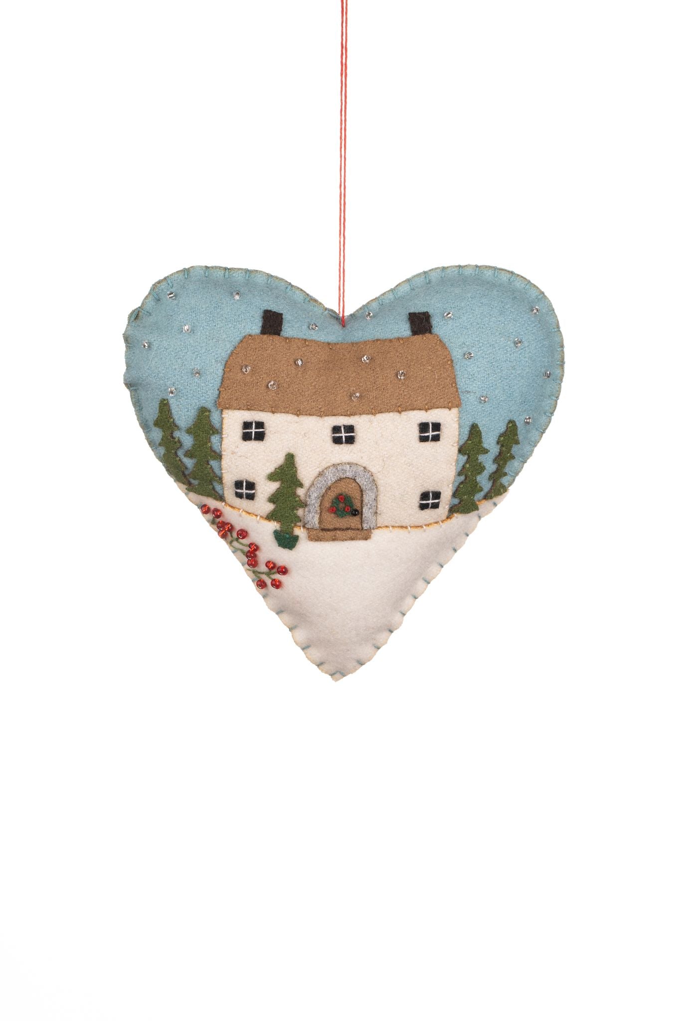 Snowy Cottage Heart Hanging Ornament - WowCornwall