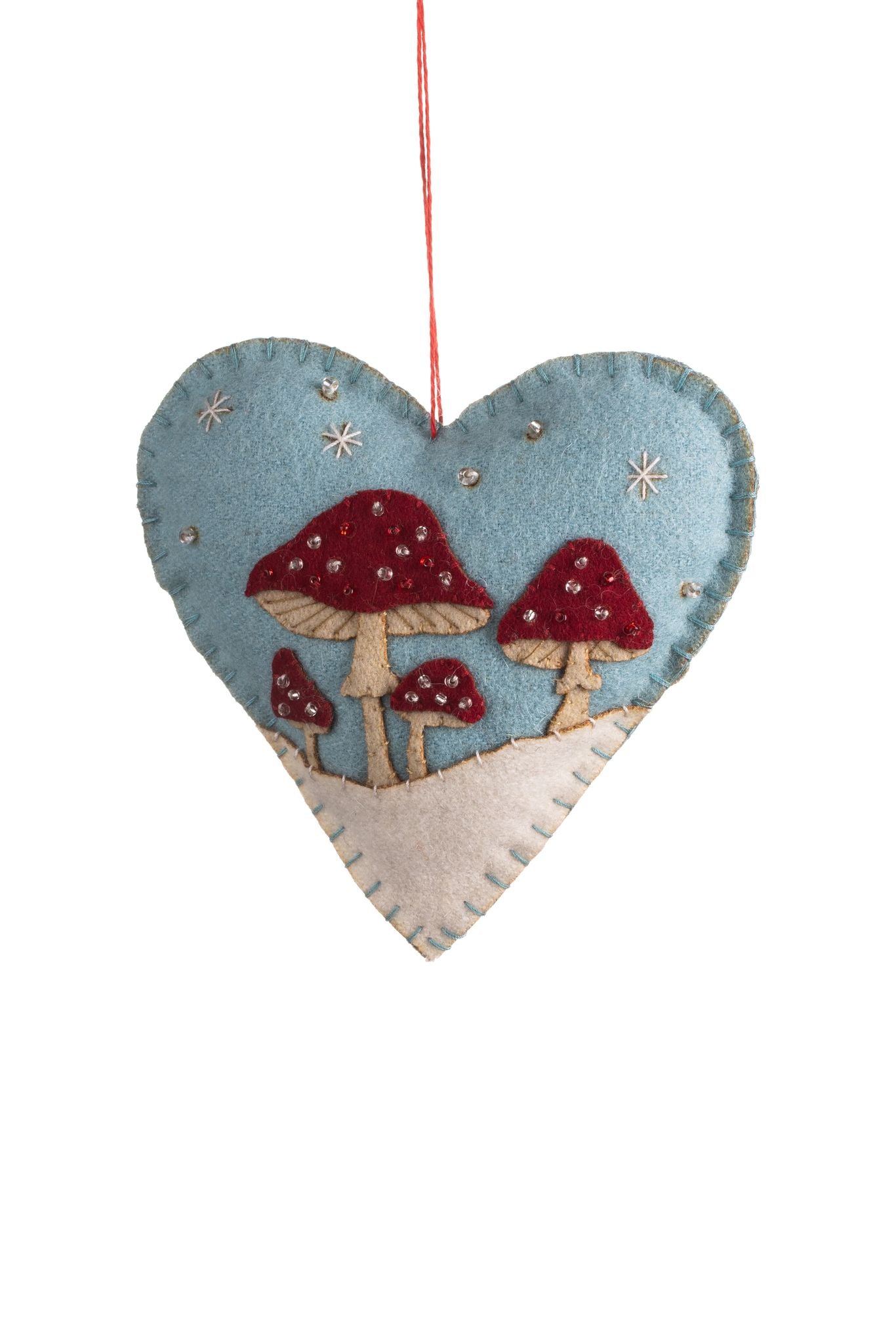 Red Toadstools on Heart Hanging Ornament - WowCornwall