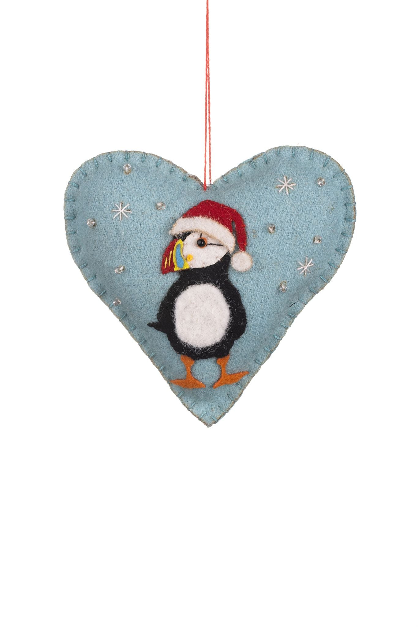 Puffin on Heart Hanging Ornament - WowCornwall